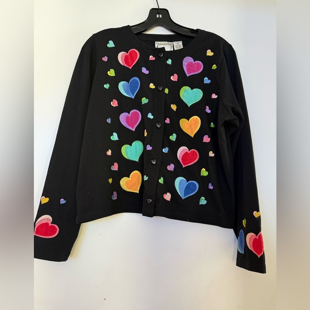 Michael Simon Heart Embroidered Patch Cardigan Si… - image 2